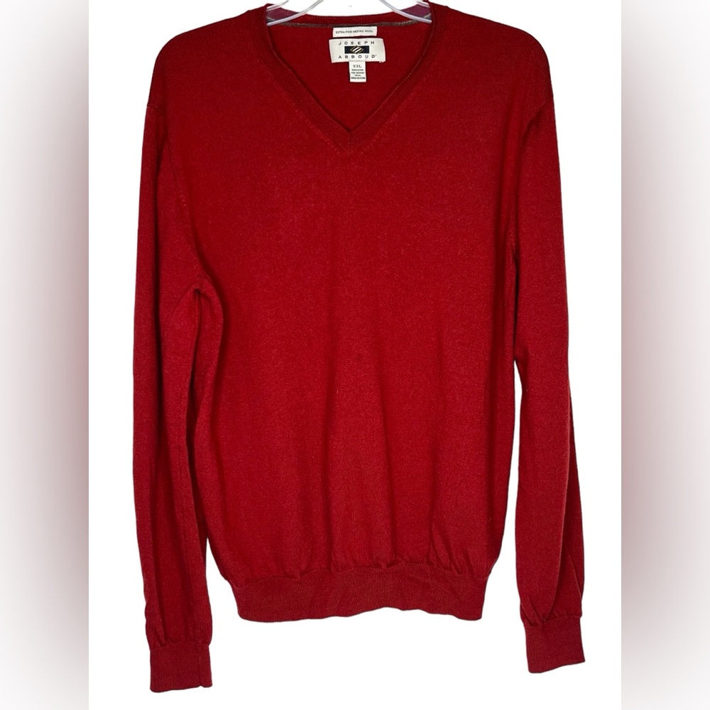 Joseph Abboud Men's XXL Red V-Neck Extra Fine Merino Wool Long Sleeve Sweater